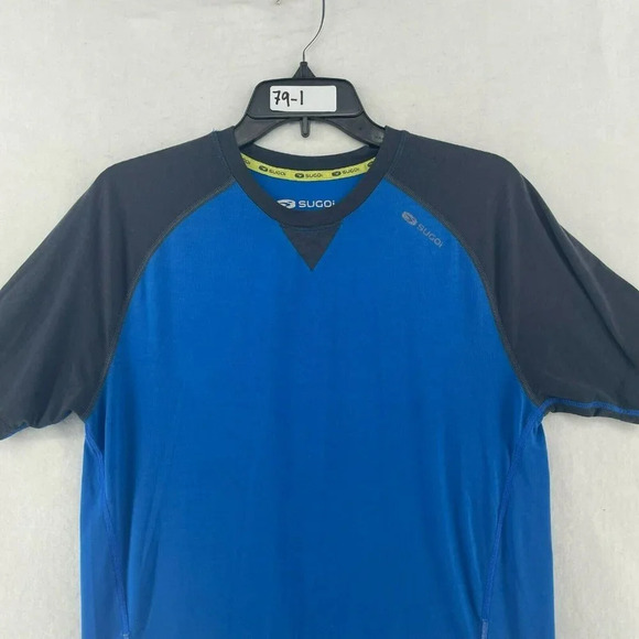 Sugoi Activewear Shirt Men's Sz S Blue Colorblock Crew V Detailed Neck Raglan - Picture 6 of 11